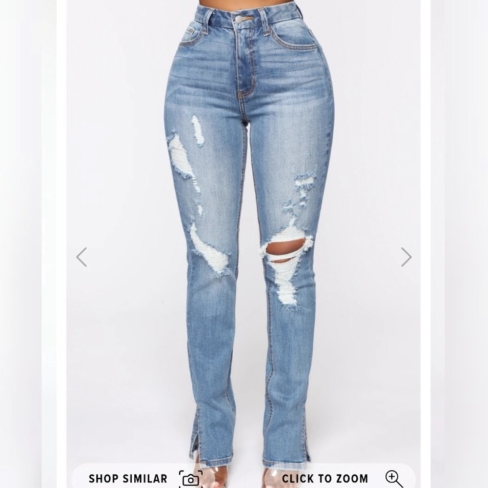 Hi rise distress jeans